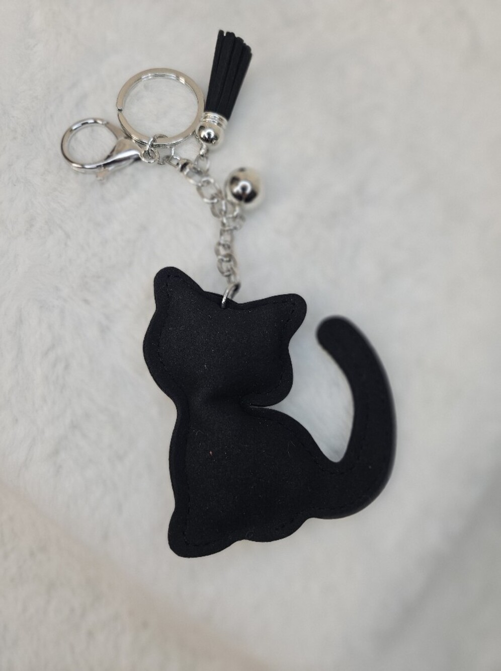 Cat Rhinestone Keychain Charm - Silver Sparkle - Picture 4 of 5